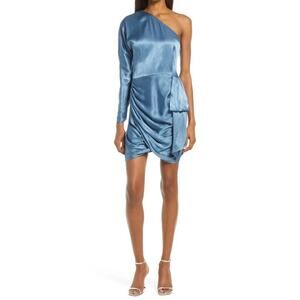 Elliatt Saronic Blue Satin One-Shoulder Mini Dress Size XL NWT